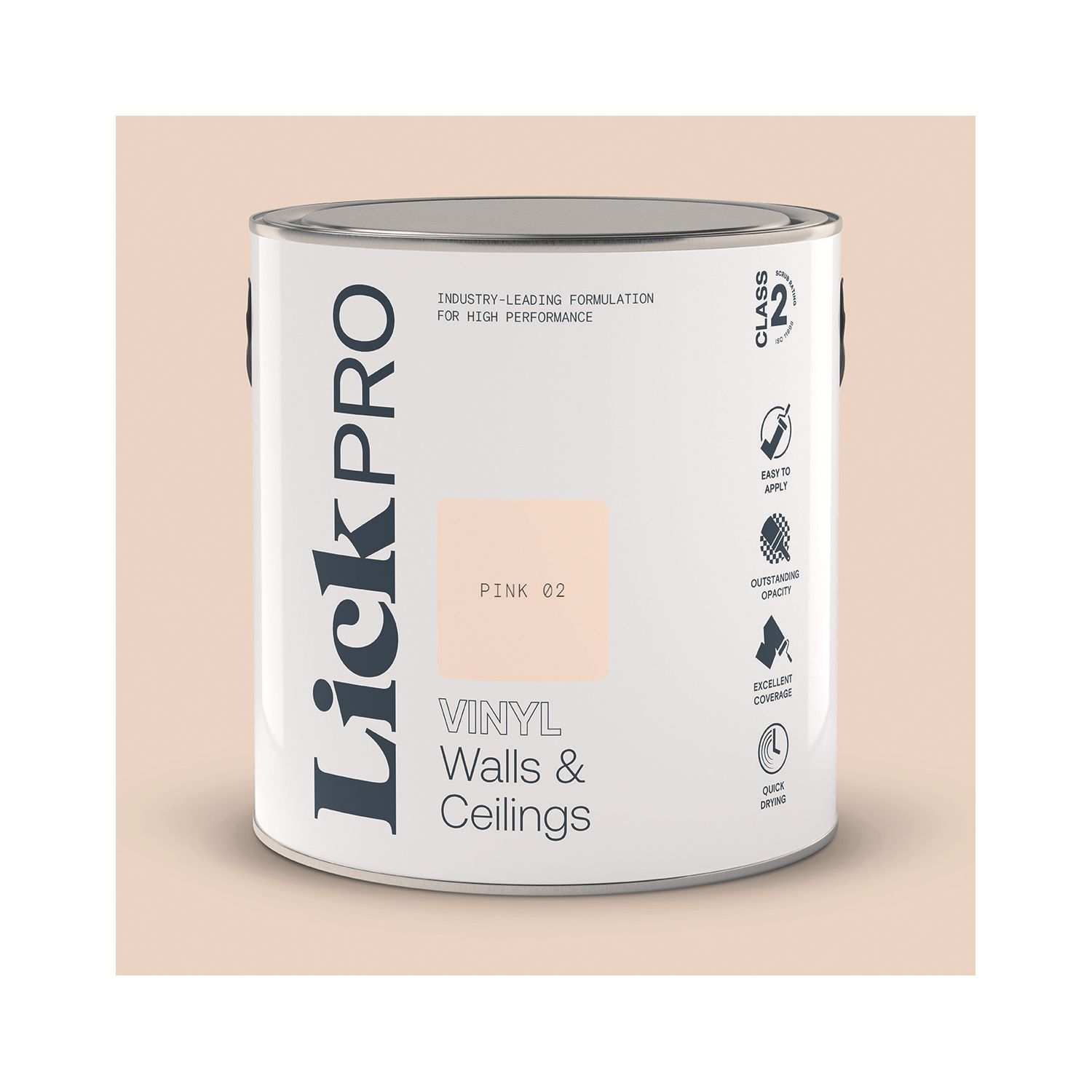LickPro 2.5Ltr Pink 02 Vinyl Matt Emulsion Paint (207TM)