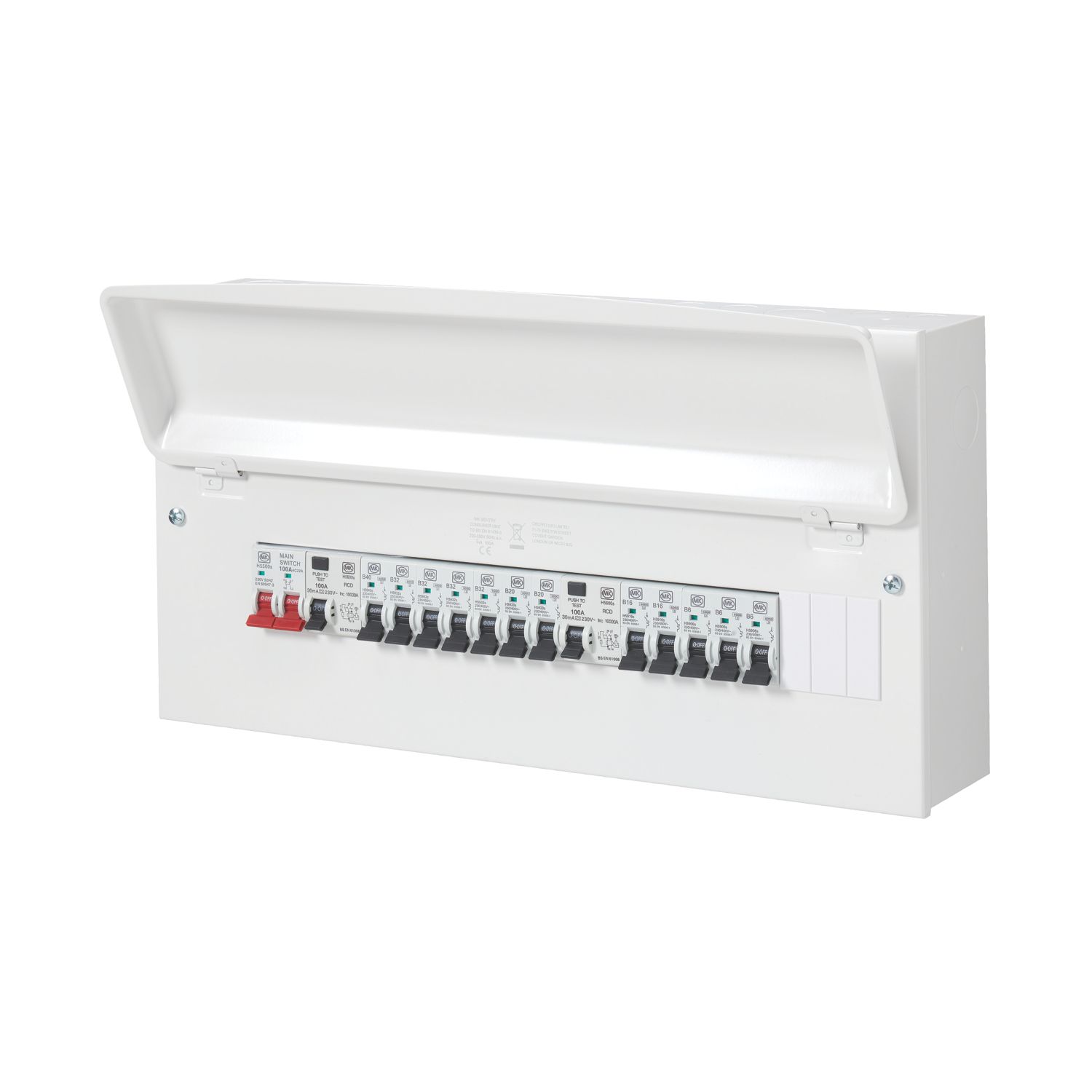 MK Sentry 21-Module 15-Way Populated High Integrity Dual RCD Consumer Unit (207VF)