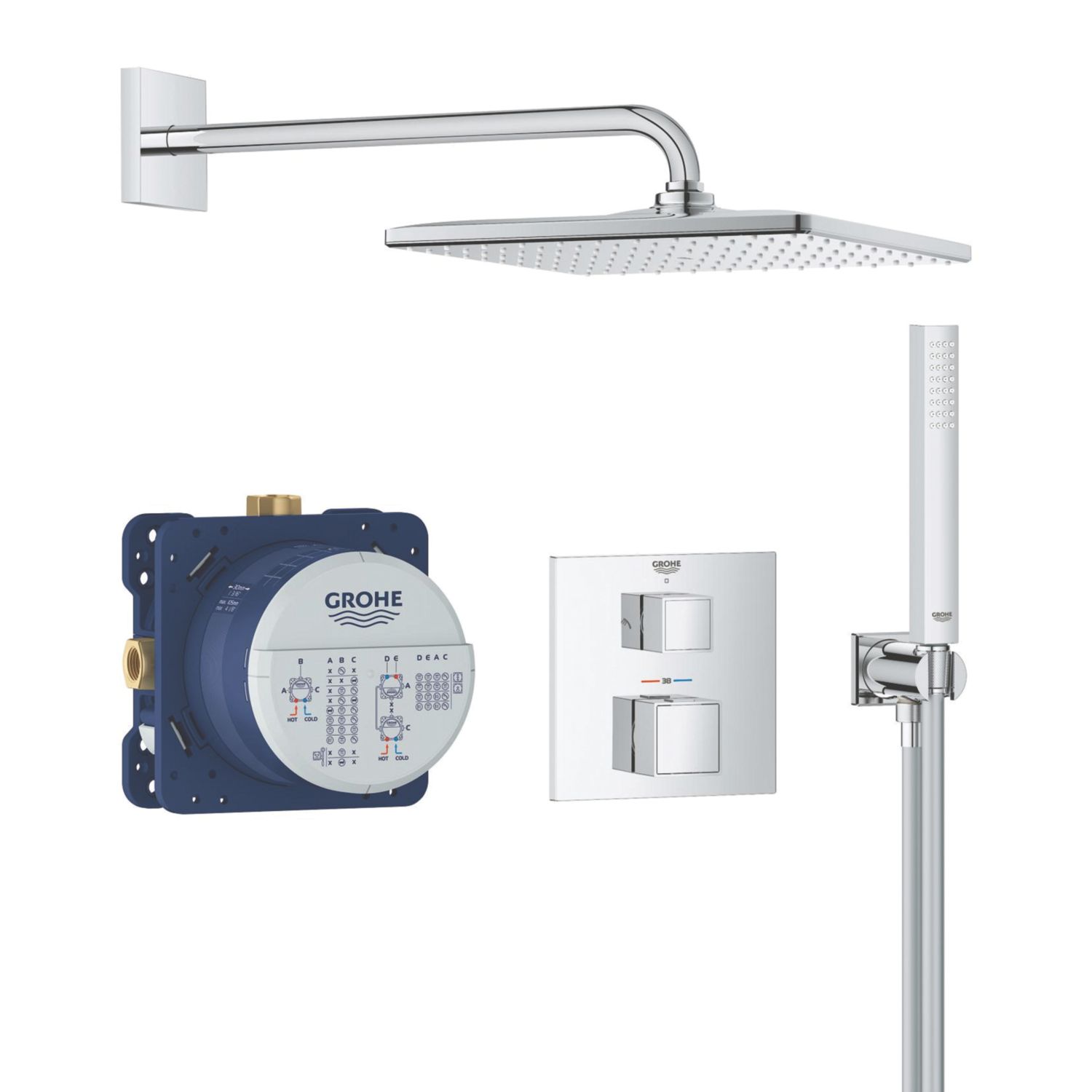 Grohe Precision 310 Cube HP Rear-Fed Concealed Chrome Thermostatic Cube Shower System (207YX)