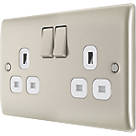 British General Nexus Metal 13A 2-Gang DP Switched Socket Pearl Nickel  with White Inserts