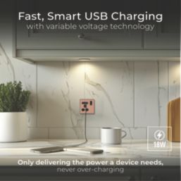 British General Evolve 13A 1-Gang SP Switched Socket + 3A 18W 2-Outlet Type A & C USB Charger Copper with Black Inserts