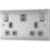 British General Nexus Metal 13A 2-Gang SP Switched Socket + 3.25A 65W 2-Outlet Type C USB Charger Brushed Steel with Grey Inserts