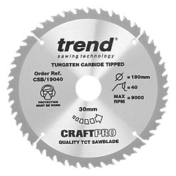 Trend  Wood TCT Circular Saw Blades 190mm x 30mm 24 / 40 / 60T 3 Pack