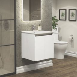 Newland  Double Door Wall-Mounted Vanity Unit with Basin Gloss White 500mm x 450mm x 540mm