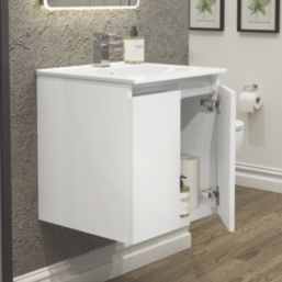 Newland  Double Door Wall-Mounted Vanity Unit with Basin Gloss White 500mm x 450mm x 540mm