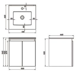 Newland  Double Door Wall-Mounted Vanity Unit with Basin Gloss White 500mm x 450mm x 540mm
