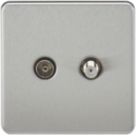 Knightsbridge  2-Gang Isolated Coaxial TV & F-Type Satellite Socket Brushed Chrome