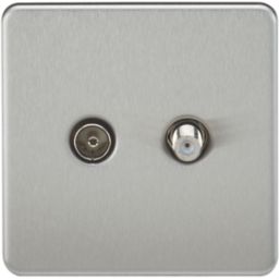 Knightsbridge  2-Gang Isolated Coaxial TV & F-Type Satellite Socket Brushed Chrome