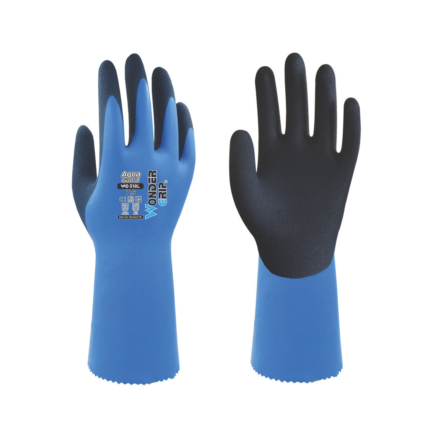 Wonder Grip WG-318L Aqua Guard Gauntlet Gloves Blue Small (208VJ)