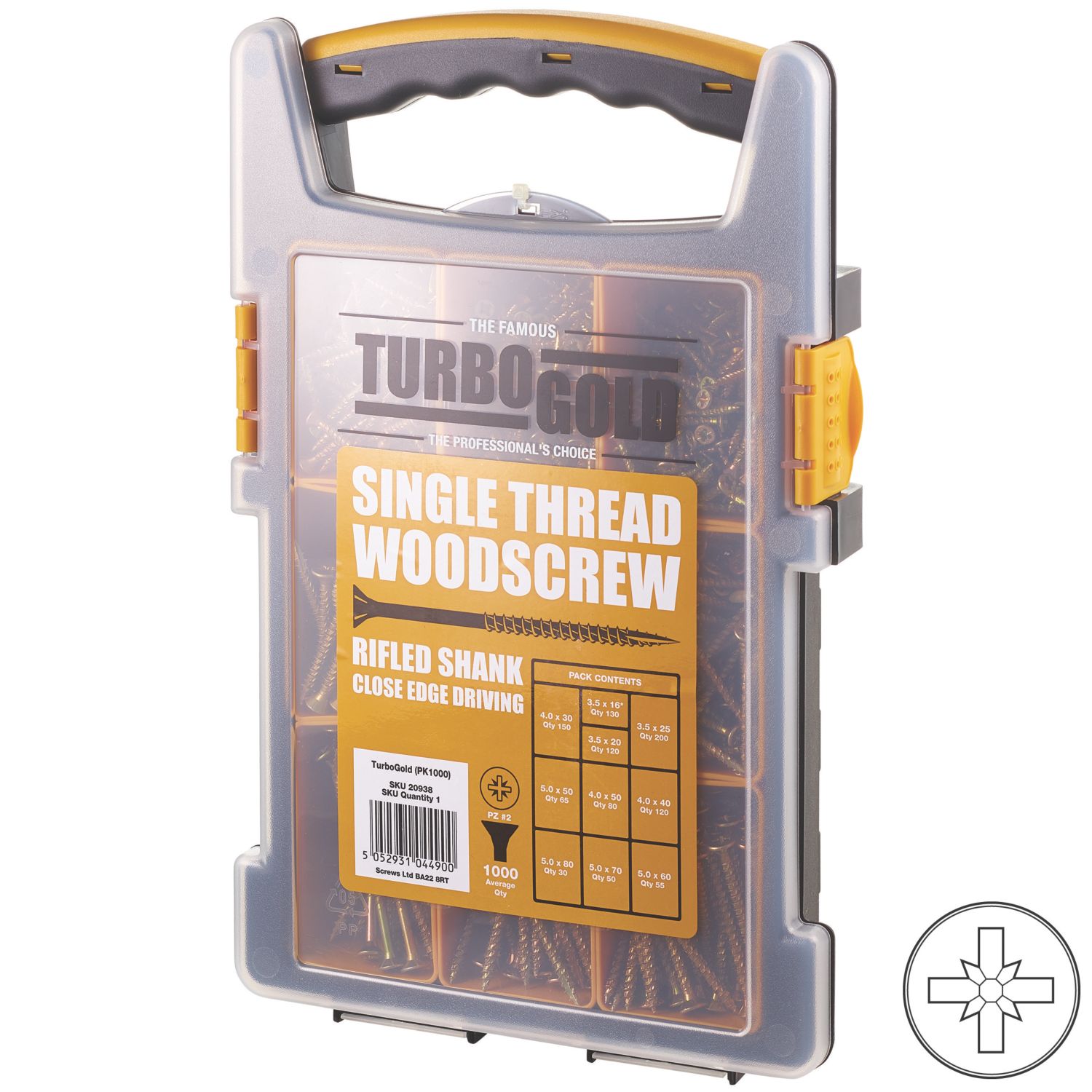 TurboGold PZ Double-Countersunk Woodscrews Trade Grab Pack 1000 Pcs (20938)