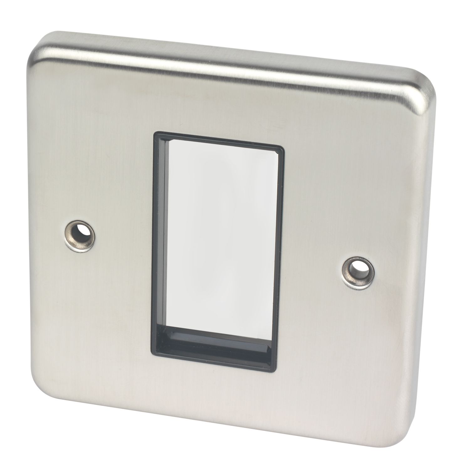 Hager Sollysta WRP1EUBSB 1-Module Modular Faceplate Brushed Steel with Black Inserts (209AM)