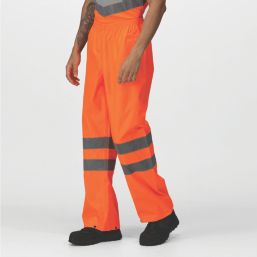 Regatta Pro Hi Vis Packaway Trousers Elasticated Waist Orange Small 32" W 32" L