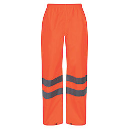 Regatta Pro Hi Vis Packaway Trousers Elasticated Waist Orange Small 32" W 32" L