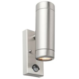 Saxby Odyssey Outdoor Twin Wall Light With PIR Sensor Brushed Stainless Steel