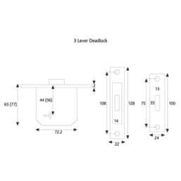 ERA  3 Lever Chrome Mortice Deadlock 76mm Case - 56mm Backset