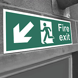 Non Photoluminescent "Fire Exit Man Down Left Arrow" Sign 150mm x 400mm