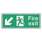 Non Photoluminescent "Fire Exit Man Down Left Arrow" Sign 150mm x 400mm