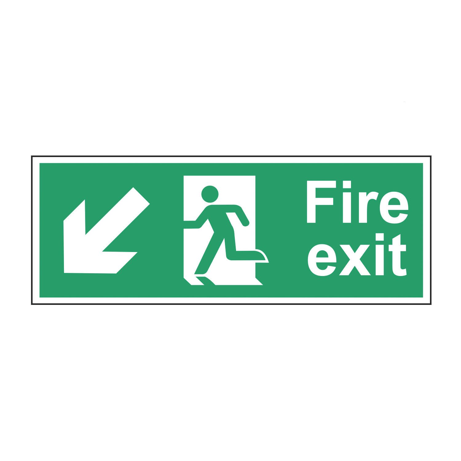 Essentials Non Photoluminescent "Fire Exit Man Down Left Arrow" Sign 150mm x 400mm (210FG)