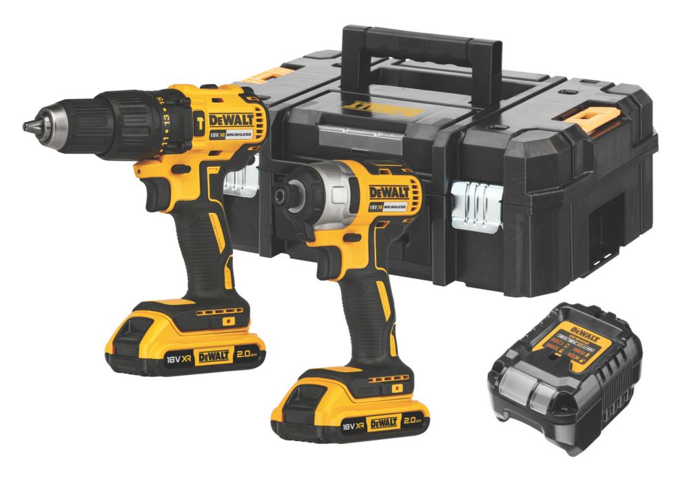 DeWalt DCK2060D2T SFGB 18V 2 x 2.0Ah Li Ion XR Brushless Cordless Combi Drill and Impact Driver Twin Pack Screwfix