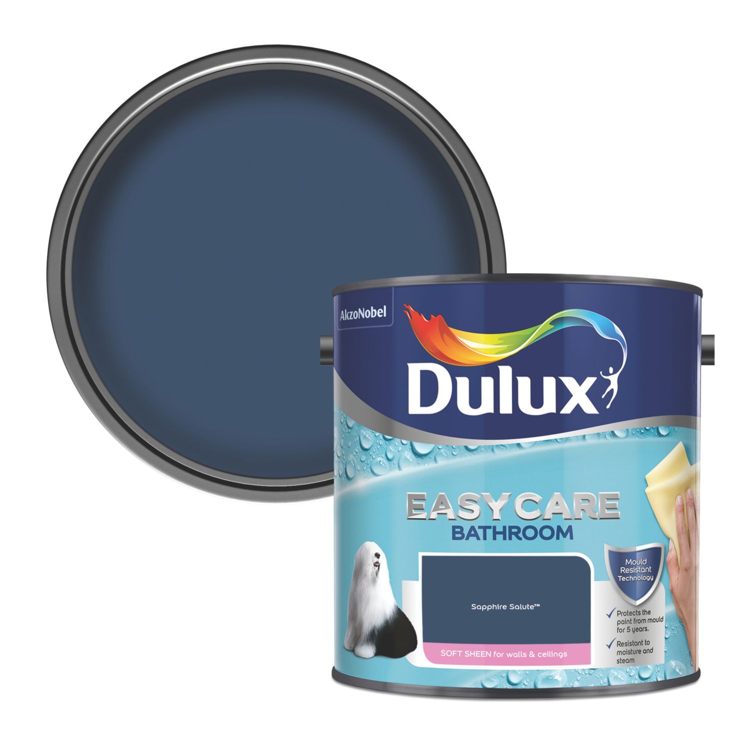 Dulux Easycare 2.5Ltr Sapphire Salute Soft Sheen Emulsion Bathroom Paint (210RT)