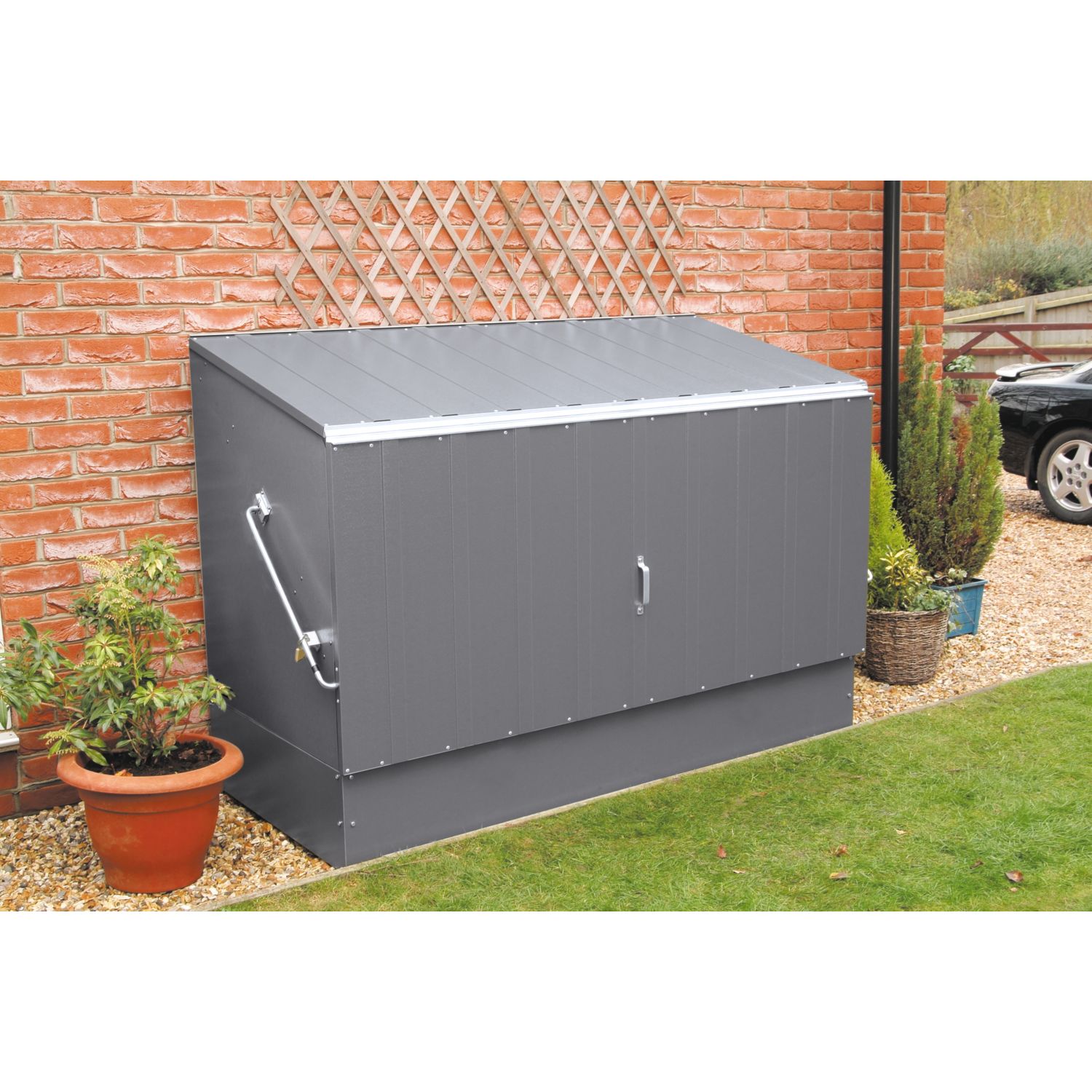Trimetals 6' 6" x 3' (Nominal) Pent Metal Bike Store with Base Anthracite Grey (210RY)