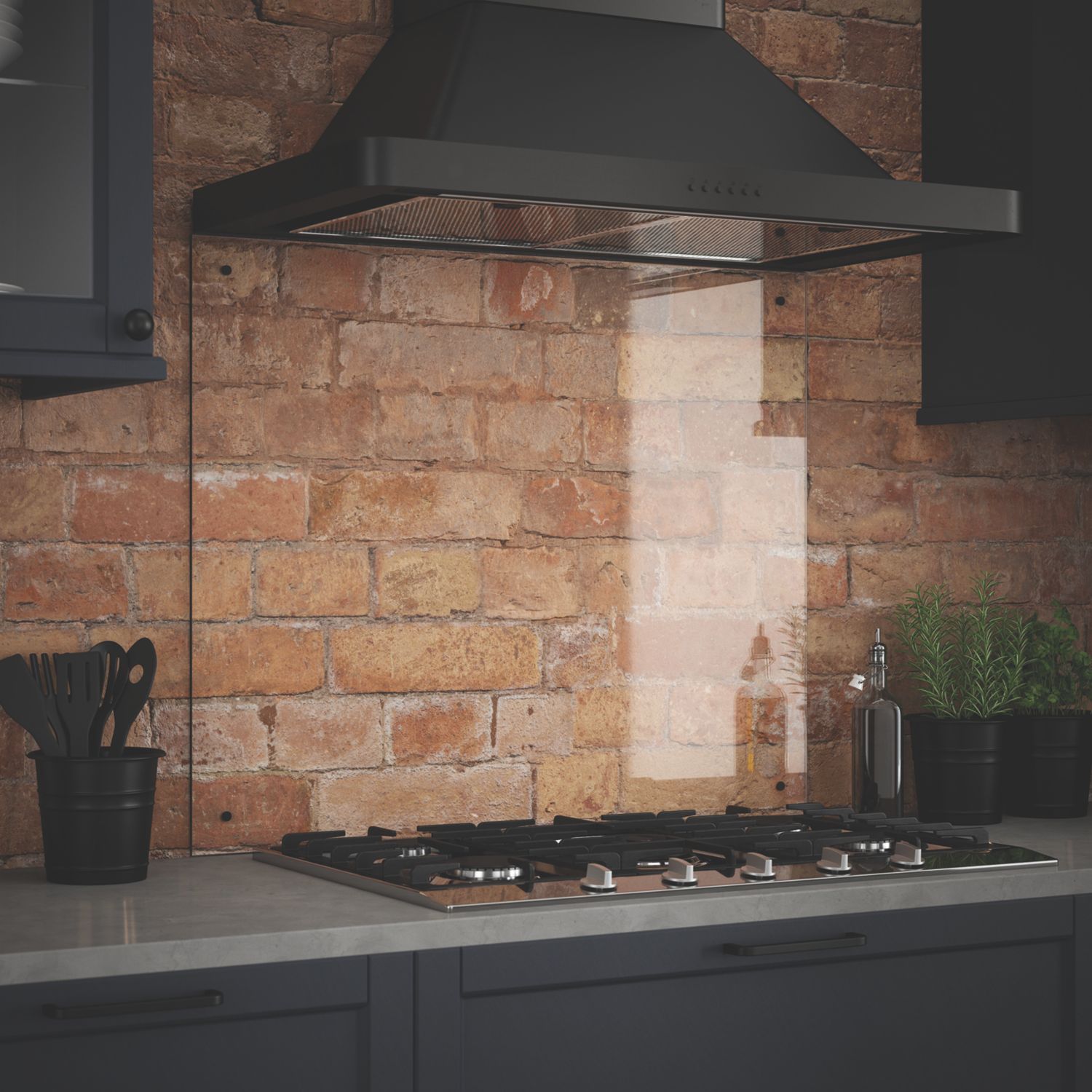 Splashback Clear with Matt Black Caps Kitchen Splashback 900mm x 700mm x 6mm (210YR)