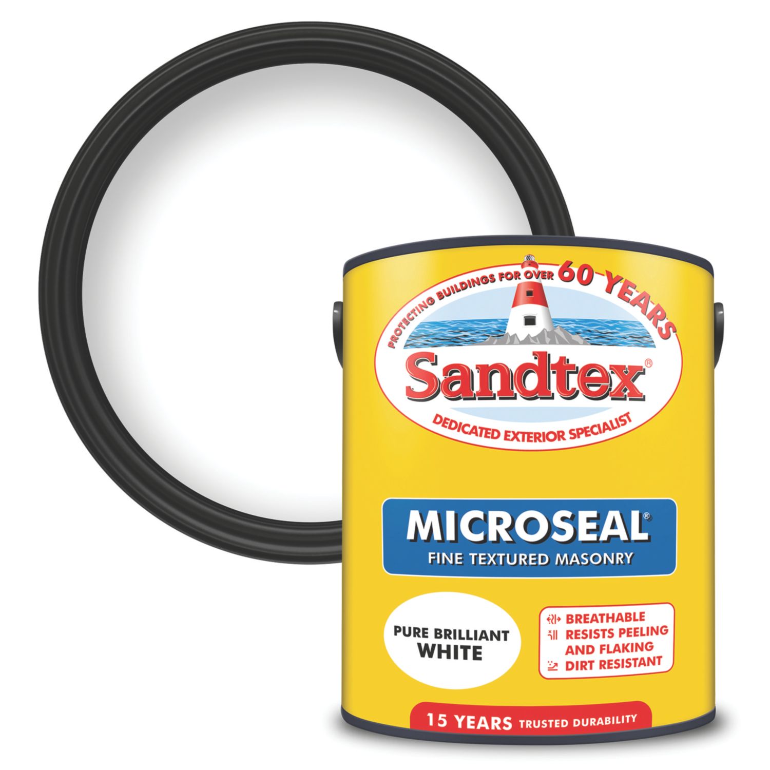 Sandtex 5Ltr Fine Textured Pure Brilliant White Masonry Paint (21102)