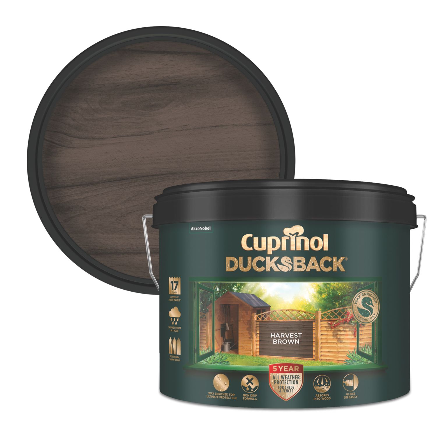 Cuprinol Ducksback 9Ltr Harvest Brown Shed & Fence Paint (21197)