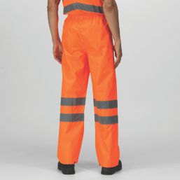 Regatta Pro Hi Vis Packaway Trousers Elasticated Waist Orange Medium 34" W 32" L