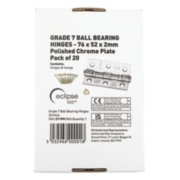 Eclipse Eclipse Polished Chrome Grade 7 Fire Rated Door Ball Bearing Hinges 76mm x 51mm 20 Pack
