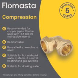 Flomasta  Brass Compression Equal 90° Elbow 28mm