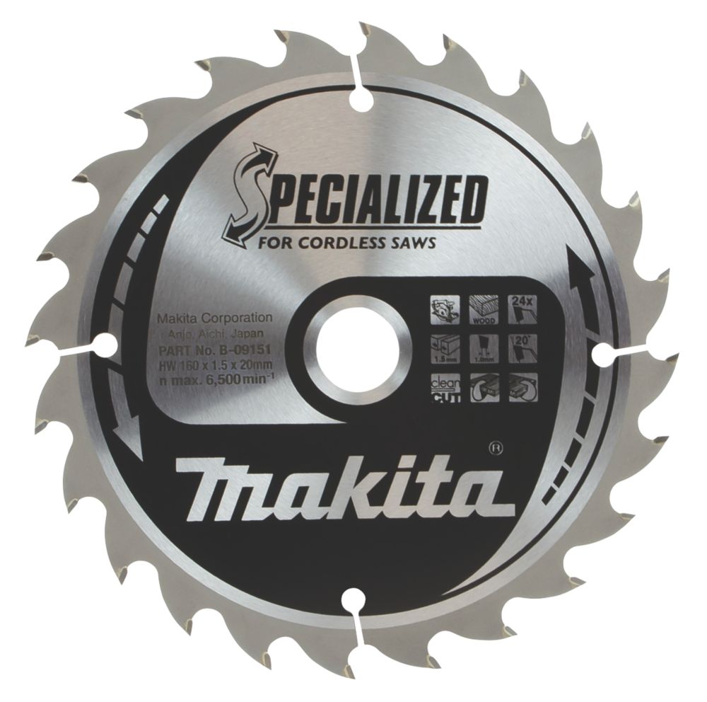 Makita Wood TCT Circular Saw Blade 160mm x 20mm 24T Screwfix