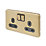 Schneider Electric Lisse Deco 13A 2-Gang DP Switched Plug Socket Satin Brass with LED with Black Inserts