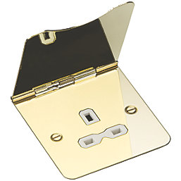 Knightsbridge FPR7UPBW 13A 1-Gang Unswitched Floor Socket Polished Brass with White Inserts