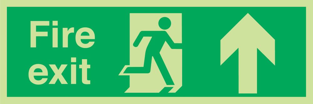 Nite-Glo  Photoluminescent "Fire Exit" Up Arrow Sign 150mm x 450mm
