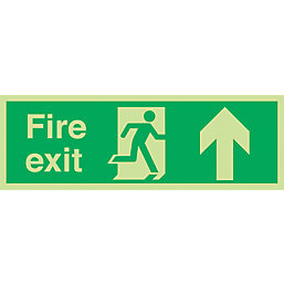 Nite-Glo  Photoluminescent "Fire Exit" Up Arrow Sign 150mm x 450mm
