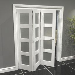 Green & Taylor  3-Door 4-Frosted Light Primed White Wooden Shaker Internal Bi-Fold Door 2060mm x 1674mm