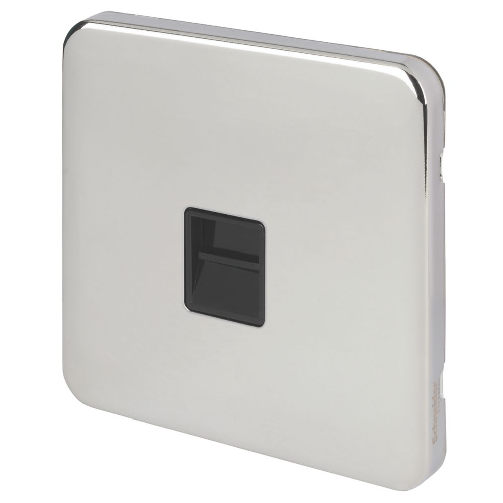 Schneider Electric Lisse Screwless Steckdose – Ungeschaltet, 5 A, Edelstahl Mit Weißem Einsatz, 10er Pack