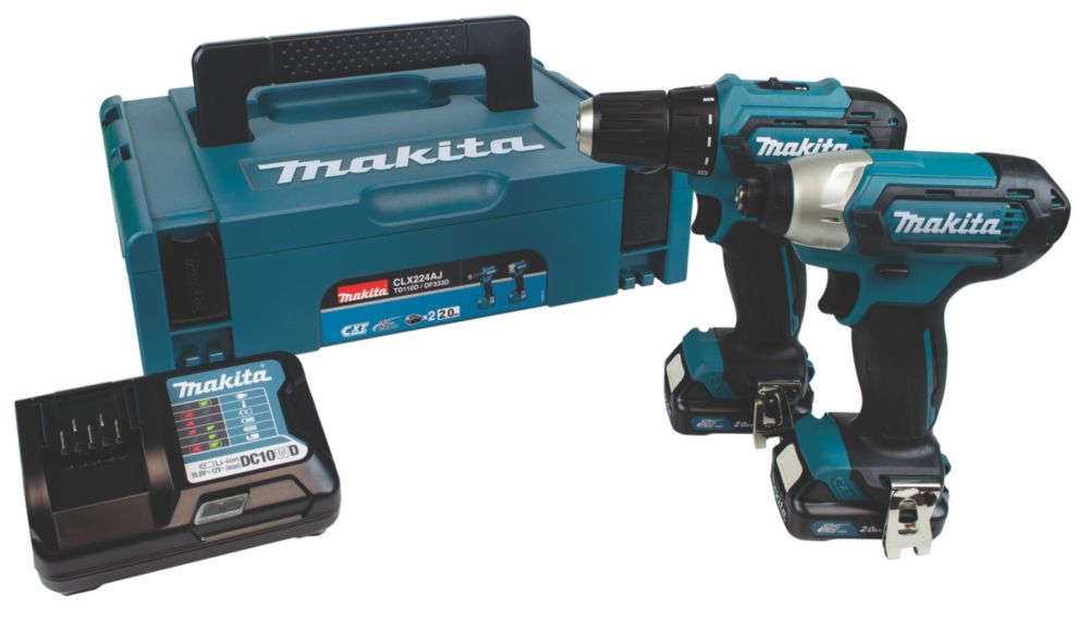 Makita CLX224AJ 12V 2 x 2.0Ah Li Ion CXT Cordless Drill Driver Impact Driver Twin Kit