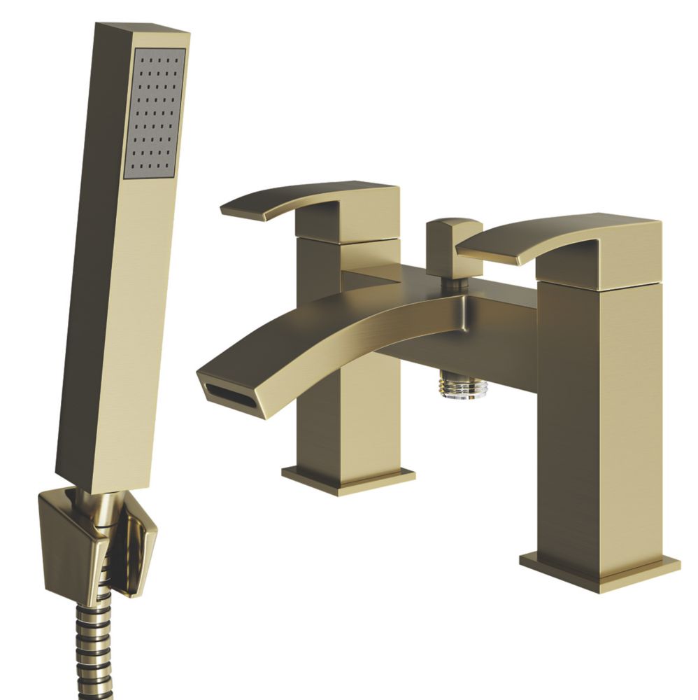ETAL Kinlin Deck-Mounted Bath Shower Mixer Tap Brushed Brass - Screwfix