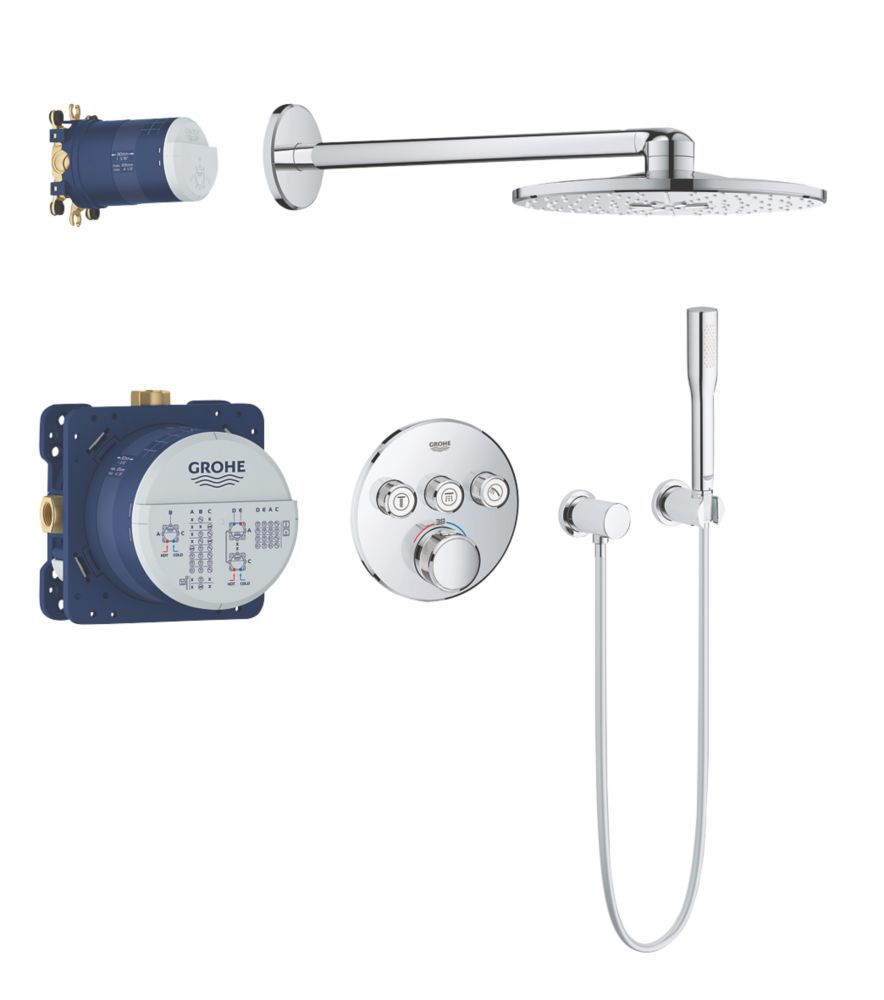 Grohe Grohtherm SmartControl 3 Button Round with Rainshower SmartActive 310 Rear-Fed Concealed Chrome Thermostatic Shower Set - 4