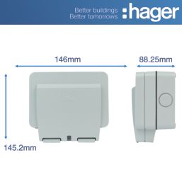 Hager Sollysta WXPSS82 IP66 13A 2-Gang 2P+E Weatherproof Outdoor Switched Socket
