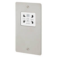 MK Edge 2-Gang Dual Voltage Shaver Socket 115 / 230V Brushed Stainless Steel with White Inserts