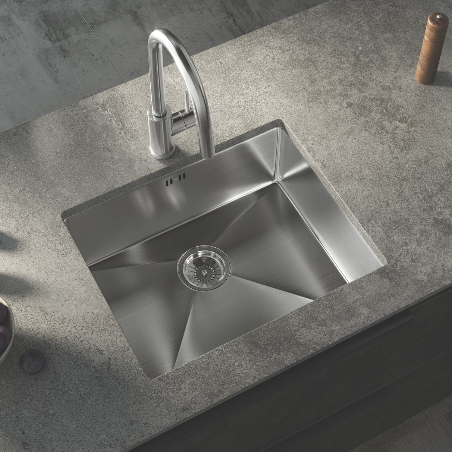 ETAL Elite 1 Bowl Stainless Steel Inset / Undermount Kitchen Sink Brushed 540mm x 205mm (214JL)
