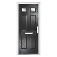 Crystal  6-Panel 2-Light LH Black Composite Front Door 2090 x 920mm