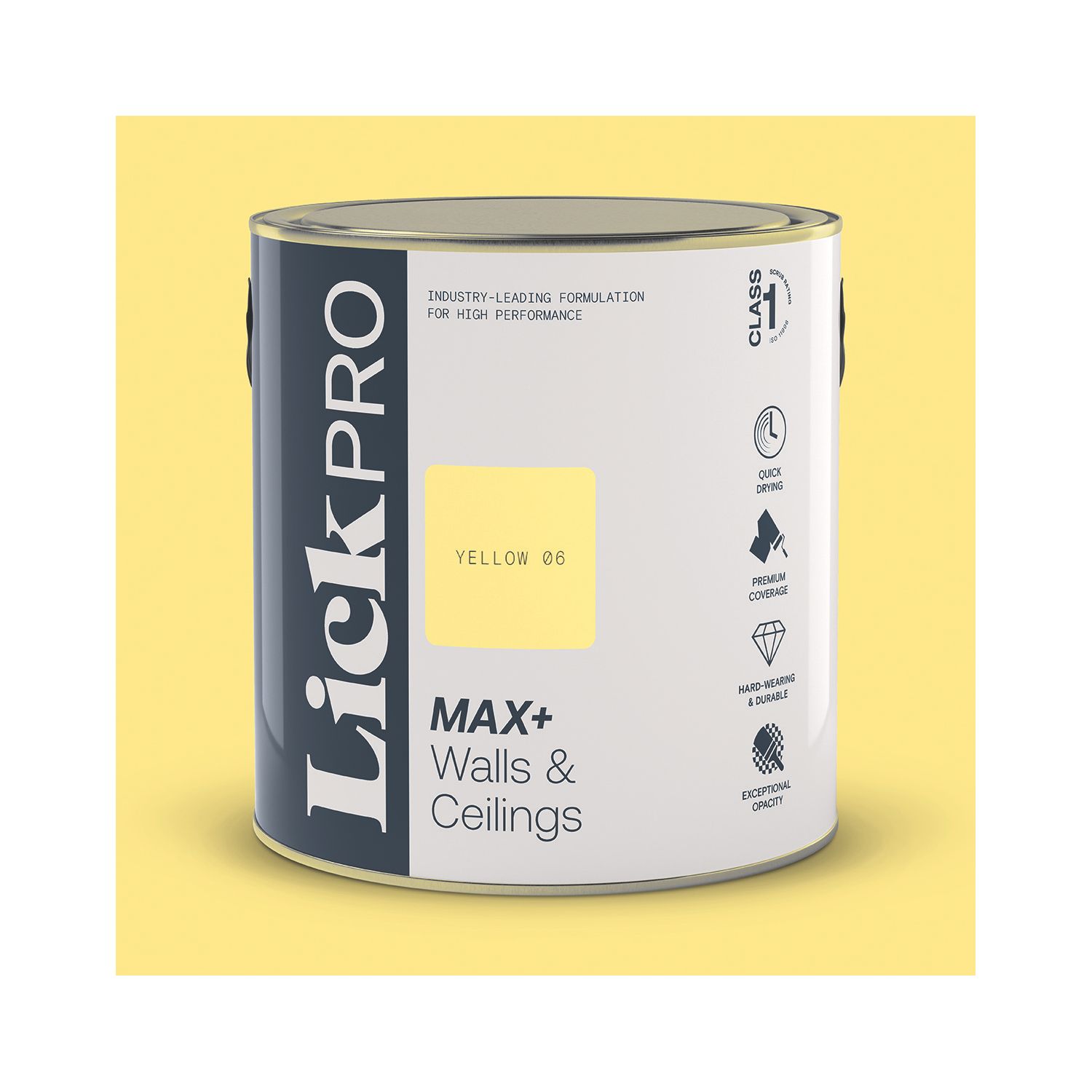 LickPro Max+ 2.5Ltr Yellow 06 Matt Emulsion Paint (214JY)