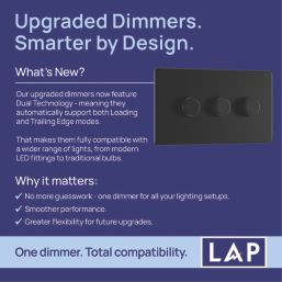 LAP  3-Gang 2-Way LED Dimmer Switch  Matt Black with Colour-Matched Inserts