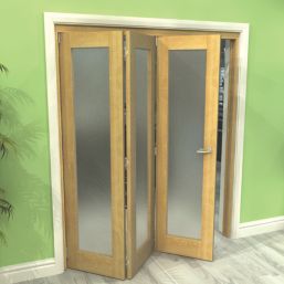 Green & Taylor  3-Door 1-Frosted Light Unfinished Oak Wooden Shaker Internal Bi-Fold Door 2060mm x 1794mm