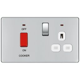 LAP  45A 2-Gang DP Cooker Switch & 13A DP Switched Socket Polished Chrome with LED with White Inserts