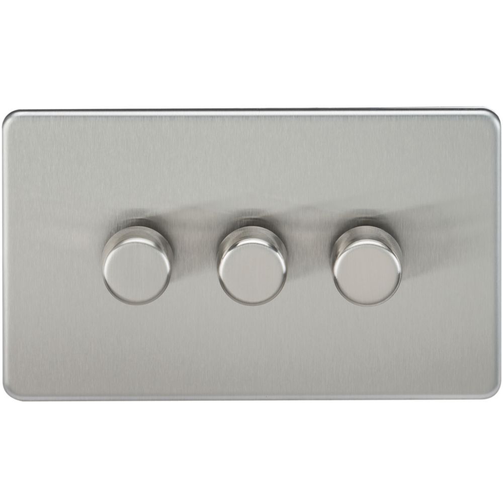 Knightsbridge 3-Gang 2-Way LED Intelligent Dimmer Switch Brushed Chrome